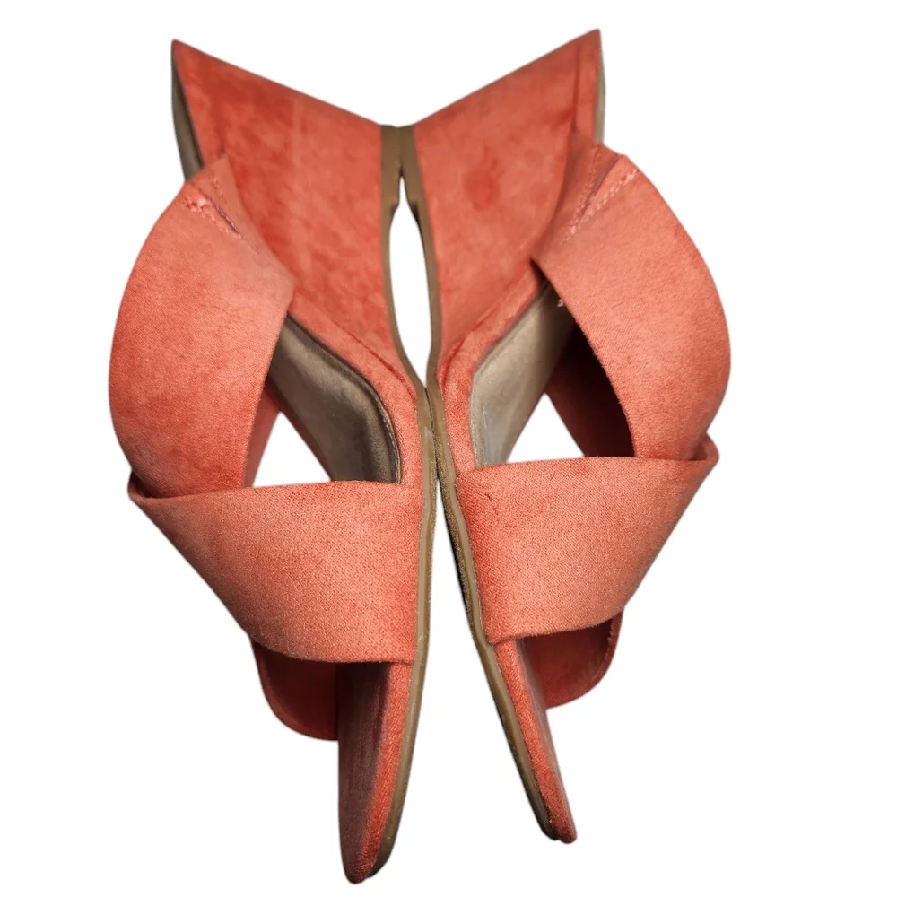 Old Navy Faux Suede Cross Strap‎ Coral Wedge Sandals Slides Desert Rose Orange 8